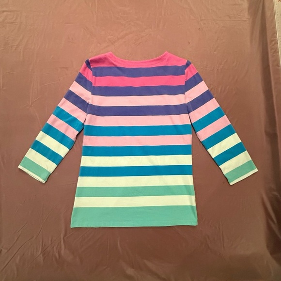 NWOT Talbots Women’s Striped Multicolor 3/4 Sleeve Split Neck Top Size Medium - Picture 3 of 8